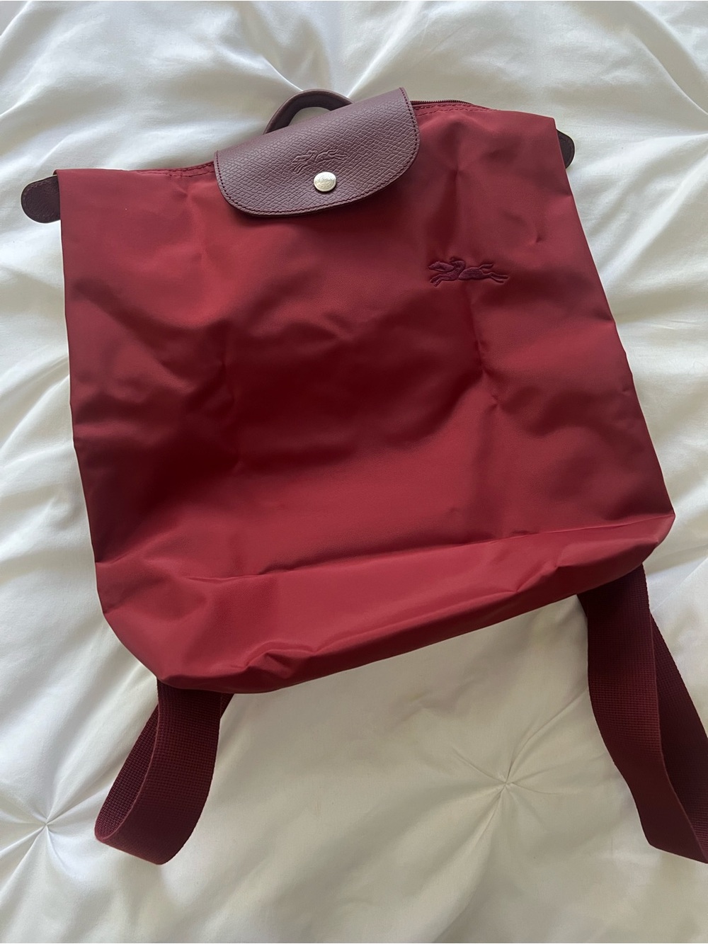 Longchamp Le Pliage Backpack in Deep Burgundy